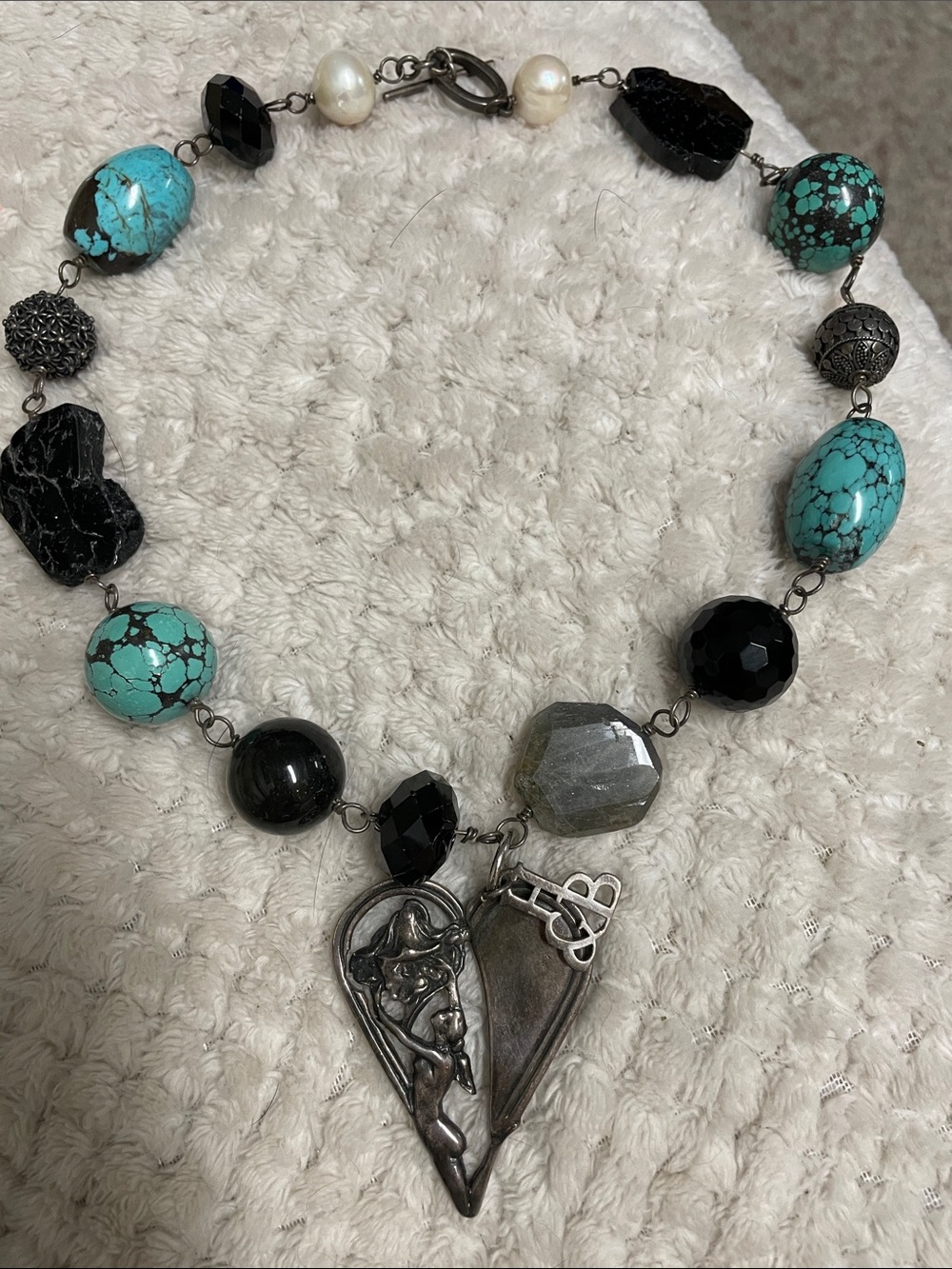 Hillberg and berk Turquoise/Black gem stone Sterling Heart Pendant Necklace
